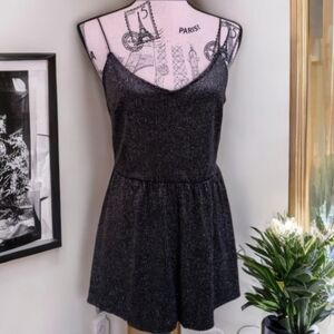 Disco silver glitter pinstripe romper SMALL